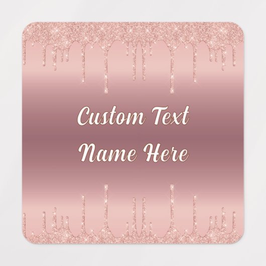 Roos Gold Blush Glitter Labels met aangepaste teks (Design 1)