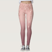 Roos Gold Blush Glitter Leggings met aangepaste te (Voorkant)
