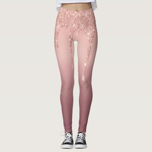 Roos Gold Blush Glitter Leggings met aangepaste te (Voorkant)