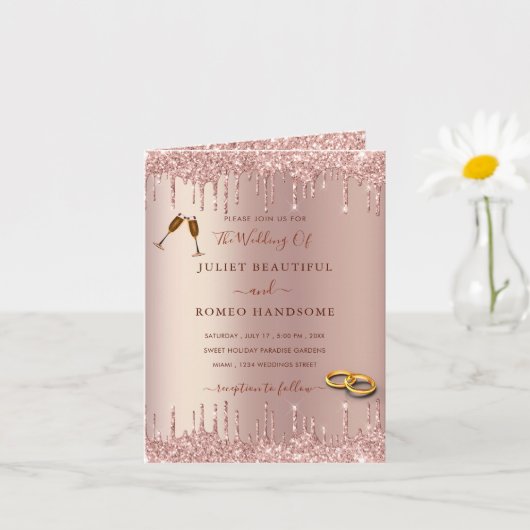 Roos Gold Blush Glitter Luxury Weddenschap Uitnodi Kaart (Kleine Plant)