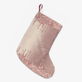 Roos Gold Blush Glitter Name kerststop Kleine Kerstsok (Voorkant (Hangend))