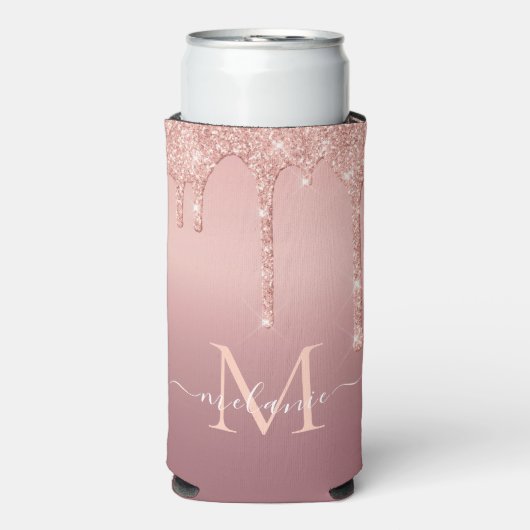 Roos Gold Blush Glitter Name Letter Koelbox Seltzer Blikjeskoeler (Seltzer Voorkant)