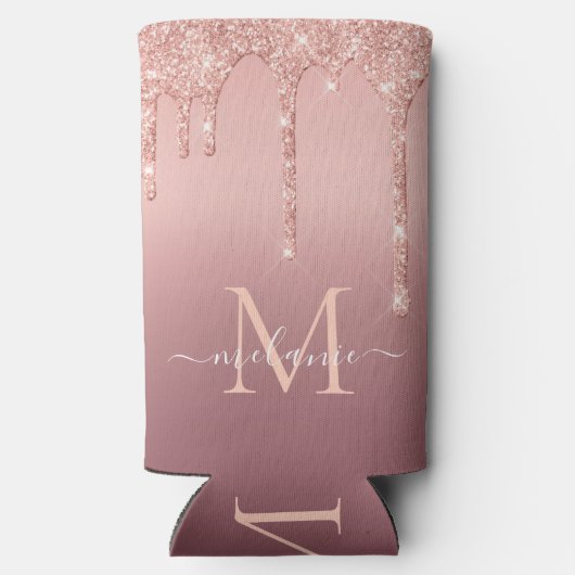 Roos Gold Blush Glitter Name Letter Koelbox Seltzer Blikjeskoeler (Achterkant)