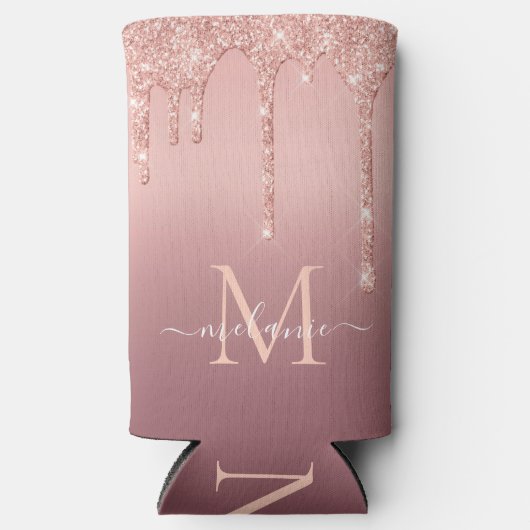 Roos Gold Blush Glitter Name Letter Koelbox Seltzer Blikjeskoeler (Voorkant)
