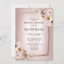 Roos Gold Blush Glitter Ombre Floral Vrijgezellenf Kaart