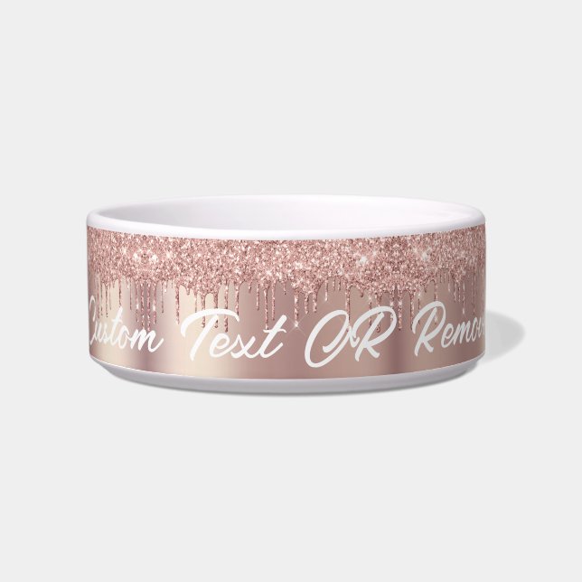 Roos Gold Blush Glitter Pets Bowl met aangepaste t Voerbakje (Voorkant)