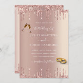 Roos Gold Blush Glitter Rings Weddenschap (Voorkant / Achterkant)