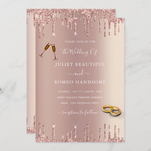 Roos Gold Blush Glitter Rings Weddenschap (Voorkant / Achterkant)