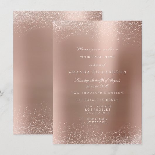 Roos Gold Blush Glitter Spark Sand Bridal Birthday Kaart (Voorkant / Achterkant)