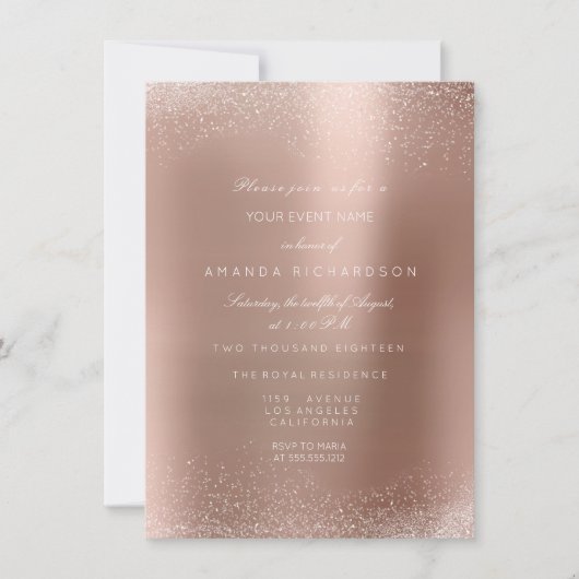 Roos Gold Blush Glitter Spark Sand Bridal Birthday Kaart (Voorkant)