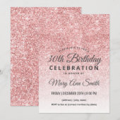 Roos Gold Blush Glitter Sparkle 30e verjaardag Kaart (Voorkant / Achterkant)