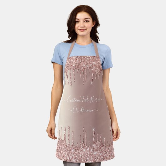Roos Gold Blush Glitter Sparkle Custom Text Schort (Gedragen)