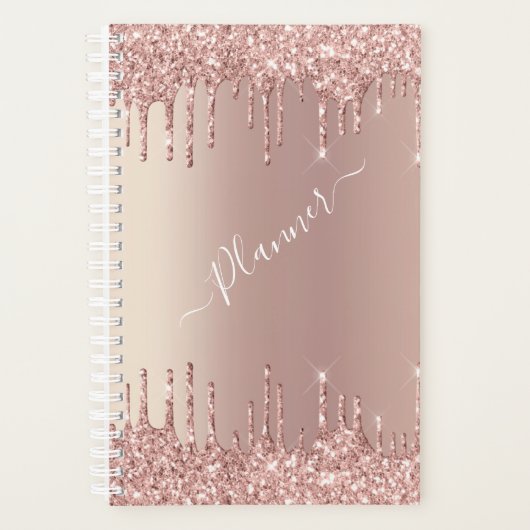 Roos Gold Blush Glitter Sparkle Drift Chic Modern Planner (Voorkant)