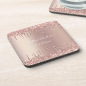Roos Gold Blush glitter Sparkle Drift Custom Text Bier Onderzetter (Linkerzijde)