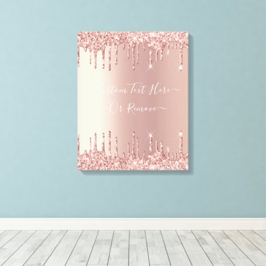 Roos Gold Blush glitter Sparkle Drift Custom Text Canvas Afdruk (Insitu (Houten vloer))