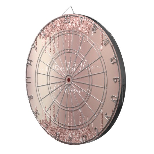Roos Gold Blush glitter Sparkle Drift Custom Text  Dartbord (Voorkant Rechts)