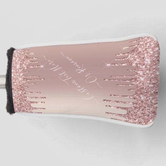 Roos Gold Blush glitter Sparkle Drift Custom Text  Golfheadcover (Voorkant)