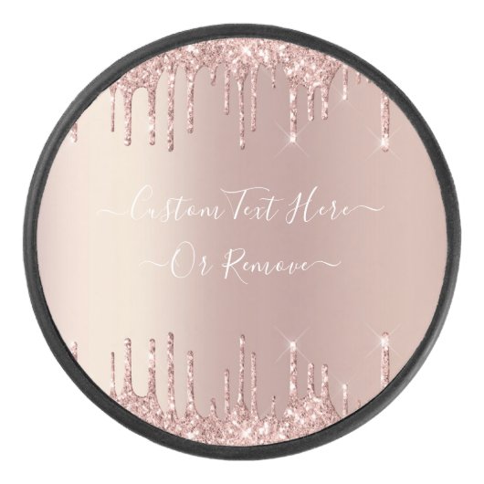 Roos Gold Blush glitter Sparkle Drift Custom Text Hockey Puck (Voorkant)