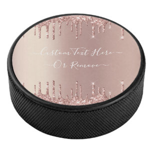 Roos Gold Blush glitter Sparkle Drift Custom Text Hockey Puck