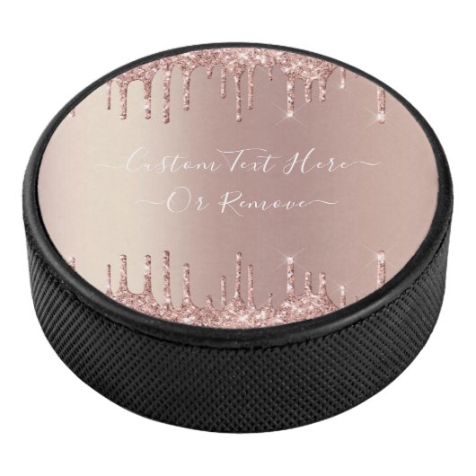 Roos Gold Blush glitter Sparkle Drift Custom Text Hockey Puck (3/4)