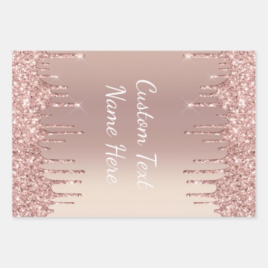 Roos Gold Blush glitter Sparkle Drift Custom Text Inpakpapier Vel (Voorkant 3)
