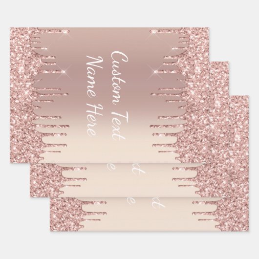 Roos Gold Blush glitter Sparkle Drift Custom Text Inpakpapier Vel (Set)