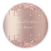 Roos Gold Blush glitter Sparkle Drift Custom Text Keramische Knop (Voorkant)
