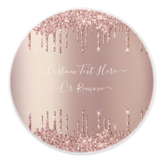 Roos Gold Blush glitter Sparkle Drift Custom Text Keramische Knop (Voorkant)