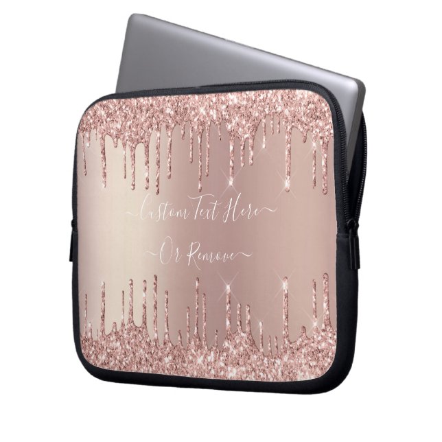 Roos Gold Blush glitter Sparkle Drift Custom Text Laptop Sleeve (Voorkant Links)