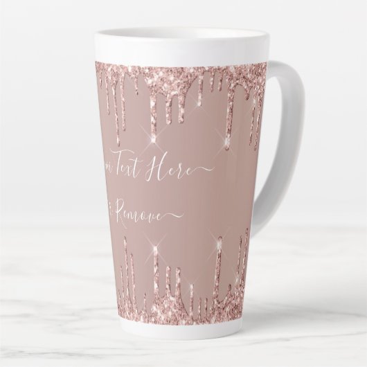 Roos Gold Blush glitter Sparkle Drift Custom Text Latte Mok (Rechterhoek)