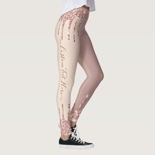 Roos Gold Blush glitter Sparkle Drift Custom Text Leggings (Rechts)