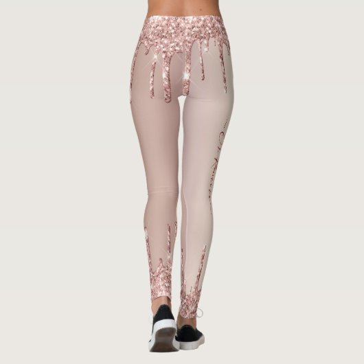 Roos Gold Blush glitter Sparkle Drift Custom Text Leggings (Achterkant)