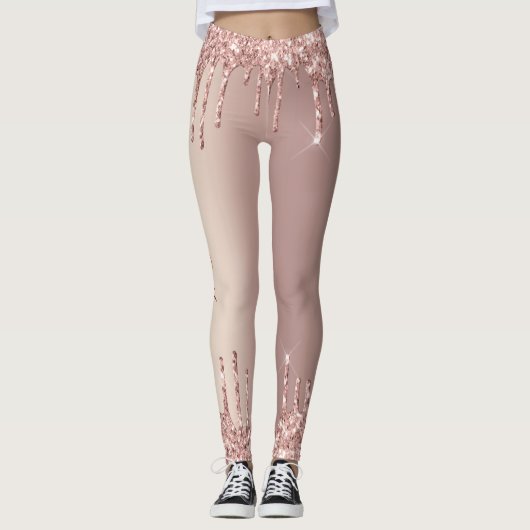 Roos Gold Blush glitter Sparkle Drift Custom Text Leggings (Voorkant)