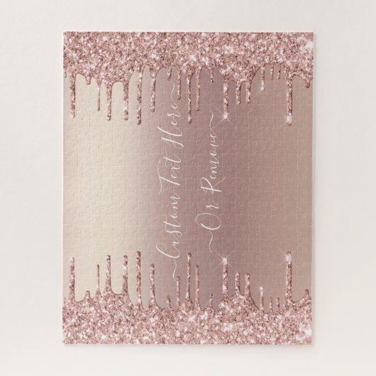 Roos Gold Blush glitter Sparkle Drift Custom Text Legpuzzel (Verticaal)