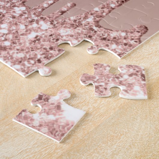 Roos Gold Blush glitter Sparkle Drift Custom Text Legpuzzel (Zijkant)
