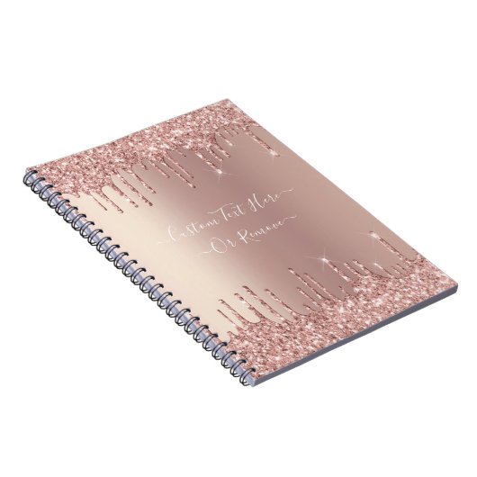 Roos Gold Blush glitter Sparkle Drift Custom Text  Notitieboek (Rechterzijde)