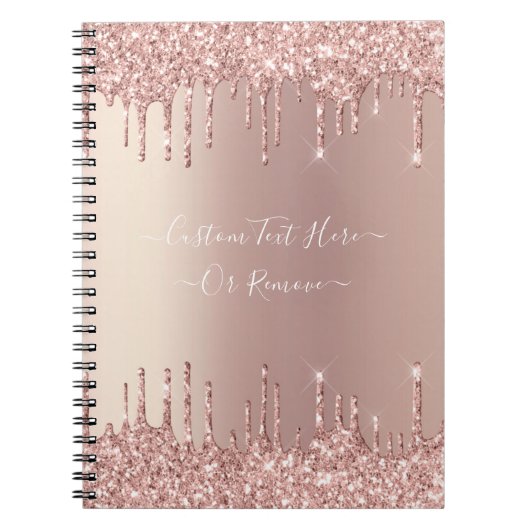 Roos Gold Blush glitter Sparkle Drift Custom Text  Notitieboek (Voorkant)