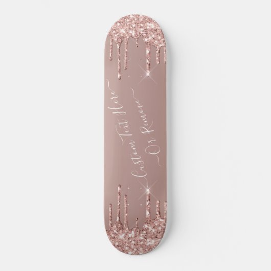 Roos Gold Blush glitter Sparkle Drift Custom Text Persoonlijk Skateboard (Voorkant)