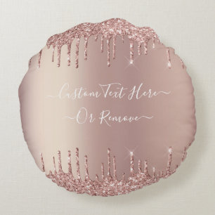 Roos Gold Blush glitter Sparkle Drift Custom Text  Rond Kussen