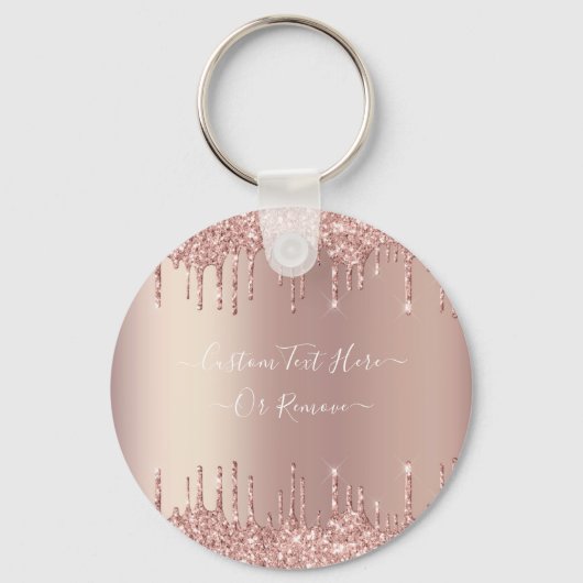 Roos Gold Blush glitter Sparkle Drift Custom Text Sleutelhanger (Voorkant)