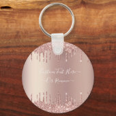 Roos Gold Blush glitter Sparkle Drift Custom Text Sleutelhanger (Voorkant)