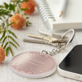 Roos Gold Blush glitter Sparkle Drift Custom Text Sleutelhanger (Voorkant Rechts)
