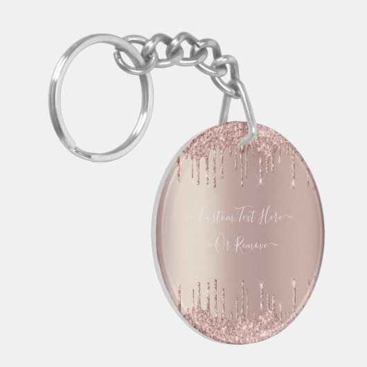 Roos Gold Blush glitter Sparkle Drift Custom Text Sleutelhanger (Voorkant Links)