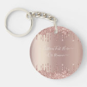 Roos Gold Blush glitter Sparkle Drift Custom Text Sleutelhanger (Voorkant)