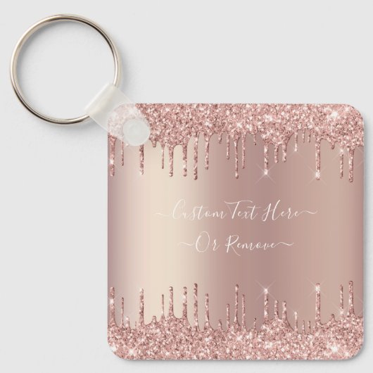 Roos Gold Blush glitter Sparkle Drift Custom Text Sleutelhanger (Voorkant)