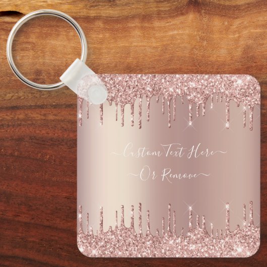 Roos Gold Blush glitter Sparkle Drift Custom Text Sleutelhanger (Voorkant)