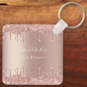 Roos Gold Blush glitter Sparkle Drift Custom Text Sleutelhanger (Achterkant)