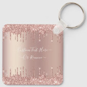 Roos Gold Blush glitter Sparkle Drift Custom Text Sleutelhanger (Achterkant)
