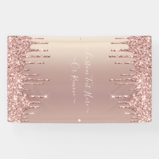 Roos Gold Blush glitter Sparkle Drift Custom Text Spandoek (Horizontaal)