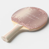 Roos Gold Blush glitter Sparkle Drift Custom Text Tafeltennisbatje (Voorkant Gekanteld)